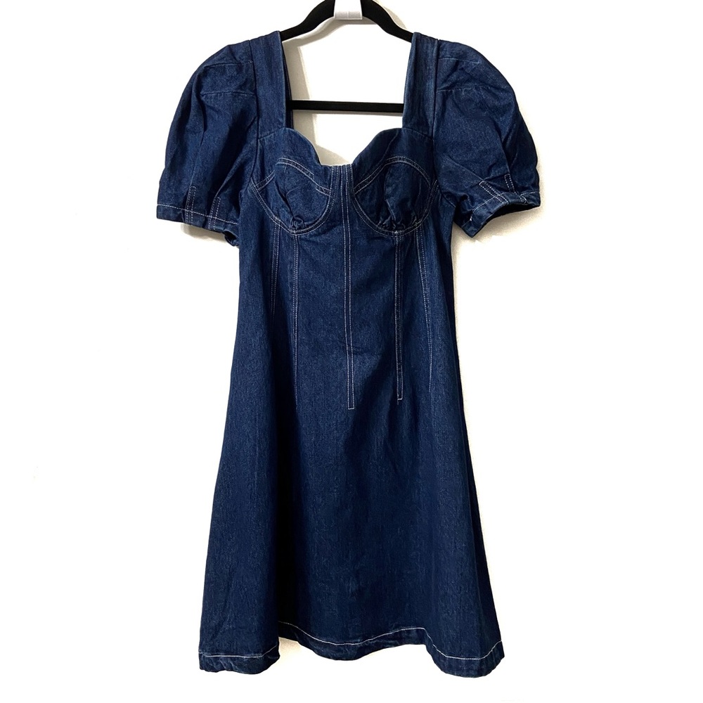 Love + Harmony Blue Denim Puff Sleeve Sweetheart Dress M